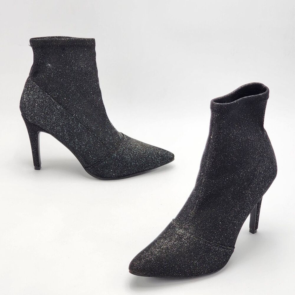 Brash Spicy Sparkle Black Sock Ankle Boots Size 8.5